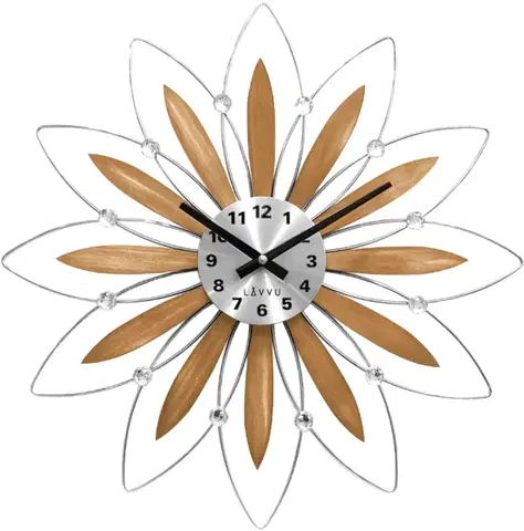 HODINY NA STENU CRYSTAL Drevené strieborné hodiny LAVVU CRYSTAL Flower LCT1115, 50 cm