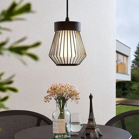 Vonkajšie závesné svietidlá Lindby Vonkajšia závesná lampa Vajana tvar klietky