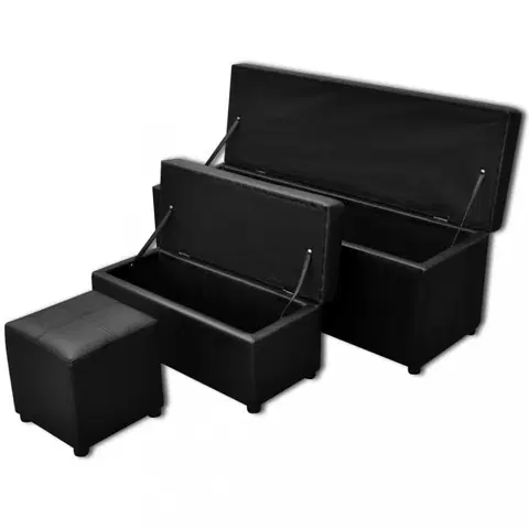 Lavice a stoličky Lavica s úložným priestorom 3 ks umelá koža Dekorhome Čierna