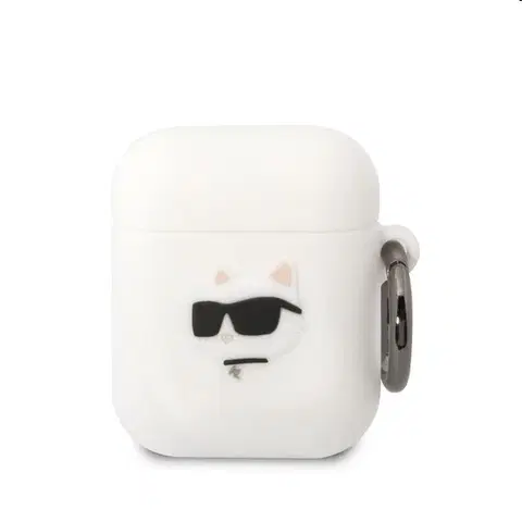 Slúchadlá Karl Lagerfeld 3D Logo NFT Choupette Head silikónový obal pre Apple AirPods 1/2, biely