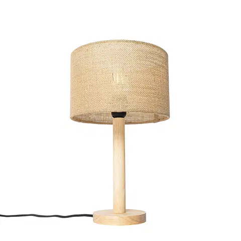 Stolove lampy Vidiecka stolová lampa drevená s ľanovým tienidlom natural 25 cm - Mels