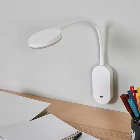 Nástenné svietidlá Lindby Nástenné svietidlo Lindby LED Milow, biele, 39,5 cm, pripojenie USB
