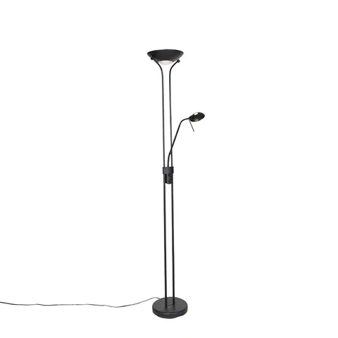Stojace lampy Moderná stojaca lampa čierna s lampou na čítanie vrátane LED stmievateľnej na teplú - Diva