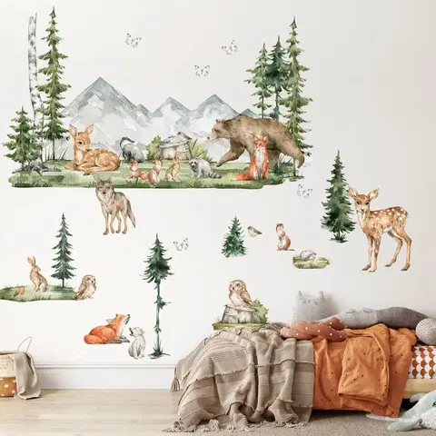 Nálepky na stenu Nálepky pre deti - Forest lesné zvieratká do detskej izby