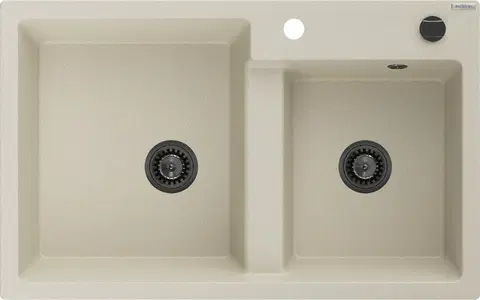 Kuchynské drezy MEXEN/S MEXEN/S - Tomas granitový drez 2-bowl 800 x 500 mm, béžová, + čierny sifón 6516802000-69-B