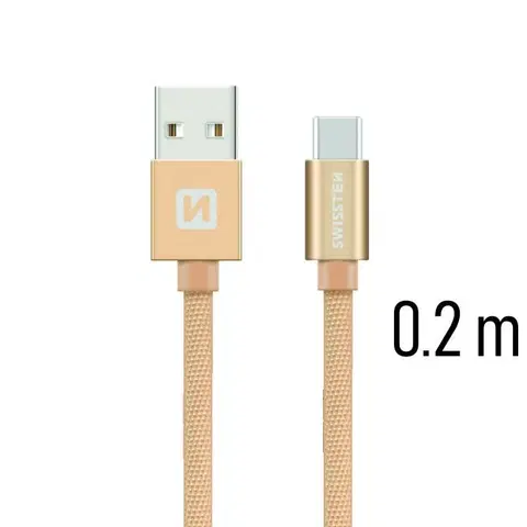 USB káble Dátový kábel Swissten textilný s USB-C konektorom a podporou rýchlonabíjania, zlatý 71521104