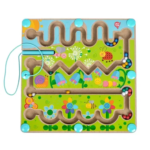 Drevené hračky LUCY & LEO - 185 Kvety - drevený motorický labyrint s magnetickou ceruzkou