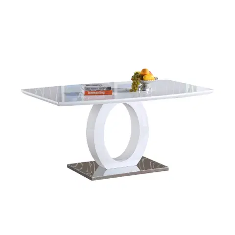 Jedálenské stoly KONDELA Zarni jedálenský stôl biely vysoký lesk / oceľ