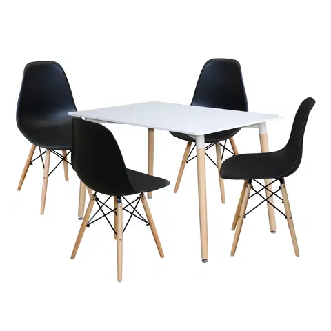 Jedálenské sety Jedálenský stôl 120x80 UNO biely + 4 stoličky UNO čierne