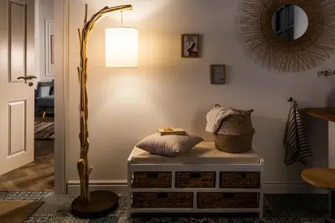 Stojace lampy LuxD 21468 Dizajnová stojanová lampa Arielle, 160 cm, náplavové drevo Stojanové svietidlo