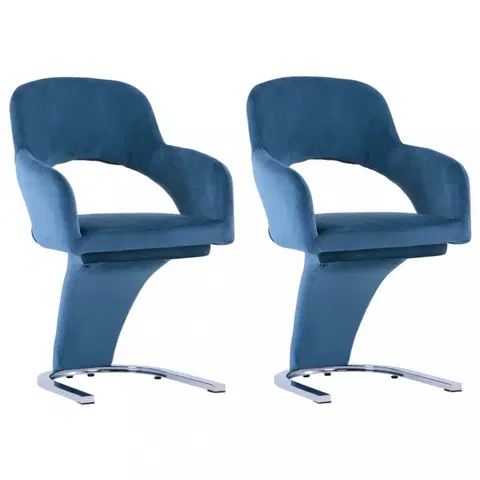 Jedálenské stoličky a kreslá Jedálenská stolička 2 ks zamat / chróm Dekorhome Modrá