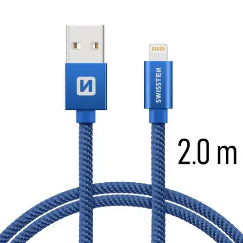 Dáta príslušenstvo Dátový kábel Swissten textilný s Lightning konektorom a podporou rýchlonabíjania, Blue 71523308