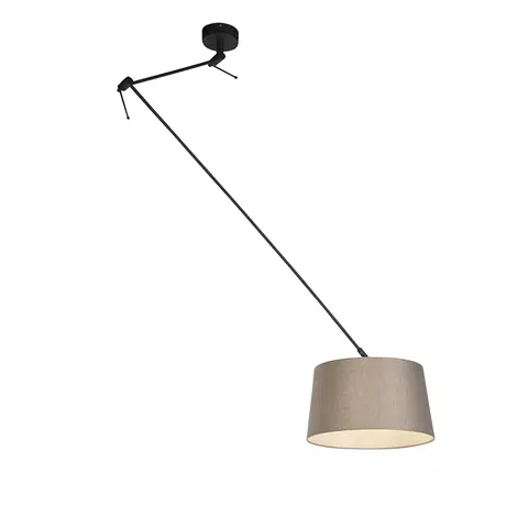 Zavesne lampy Závesná lampa s ľanovým tienidlom taupe 35 cm - Blitz I čierna