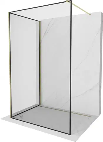 Sprchové dvere MEXEN/S - Kyoto Sprchová zástena WALK-IN 130 x 120 cm, čierny vzor, zlatá 800-130-212-50-70-120