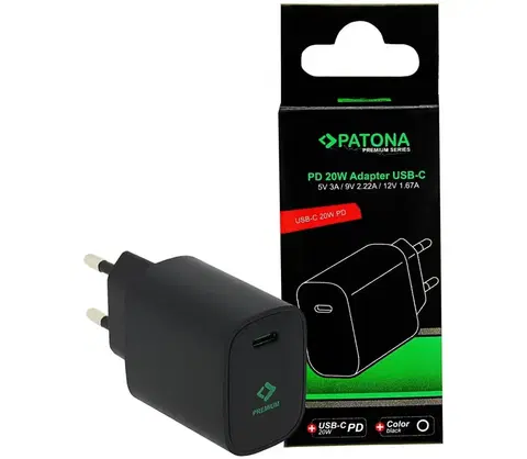 Predlžovacie káble PATONA PATONA - Nabíjací adaptér USB-C Power delivery 20W/230V čierna 