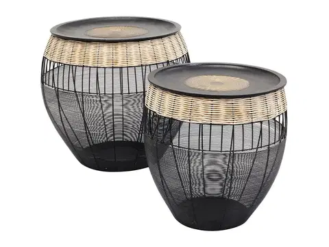Konferenčné a príručné stolíky African Drums set dvoch čiernych príručných stolíkov