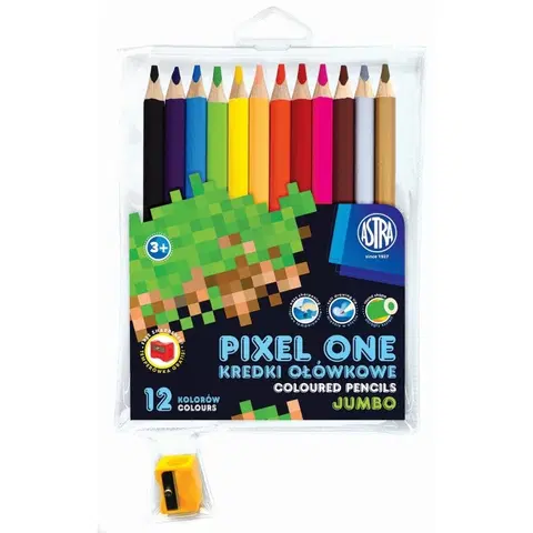 Hračky ASTRA - Školské farbičky JUMBO 12ks + strúhadlo, MINECRAFT Pixel One, 312221005