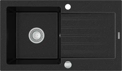 Kuchynské drezy MEXEN MEXEN - Pablo granitový drez 1 s odkvapkávačom 752x436 mm, čierna / strieborná metalíza 6510751010-73