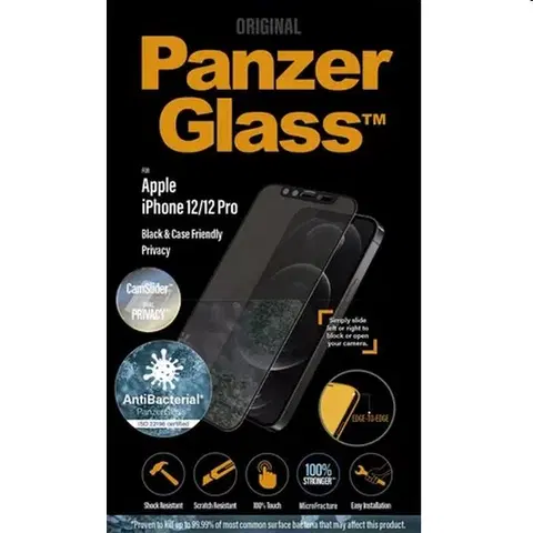 Ochranné fólie pre mobilné telefóny Ochranné temperované sklo PanzerGlass CamSlider AB s privátnym filtrom pre Apple iPhone 12, 12 Pro, čierna P2714
