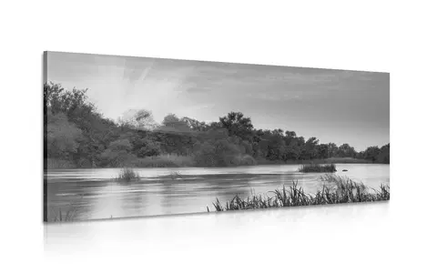 Čiernobiele obrazy Obraz východ slnka pri rieke v čiernobielom prevedení