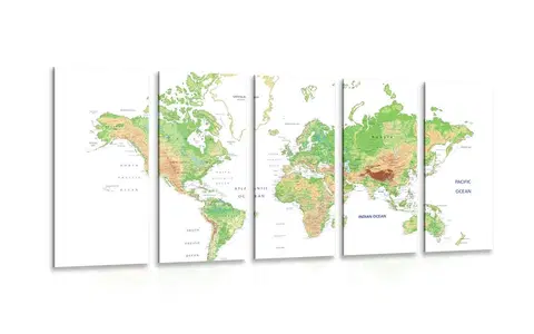 Obrazy mapy 5-dielny obraz klasická mapa sveta s bielym pozadím