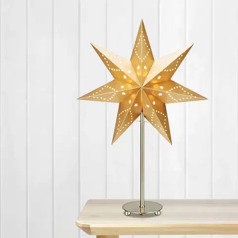 Vianočné svetelné hviezdy Markslöjd Stojaca hviezda Saturnus, sedemcípa, oceľ/zlatá