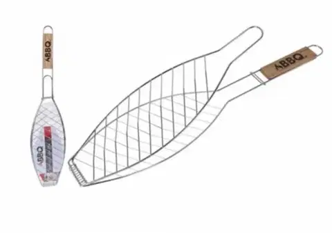 Grilovacie náradie Kinekus Opekač - rošt grilovanie na rybu drevená rúčka