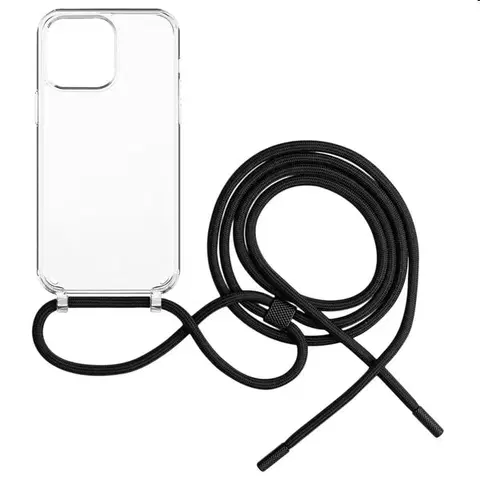 Puzdrá na mobilné telefóny Zadný kryt FIXED Pure Neck so šnúrkou na krk pre Apple iPhone 14, čierna FIXPUN-928-BK