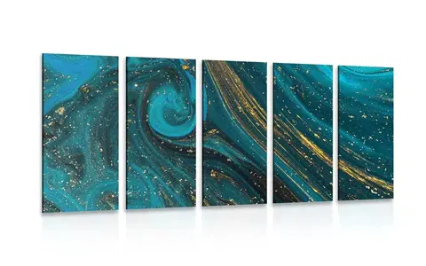 Abstraktné obrazy 5-dielny obraz smaragdová abstrakcia