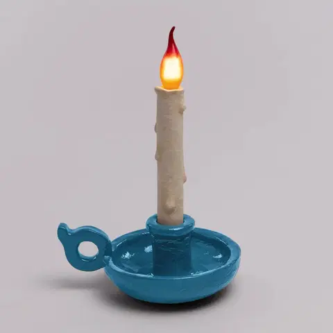 Vnútorné dekoratívne svietidlá SELETTI Stolová LED lampa Grimm Bugia tvar sviečky modrá