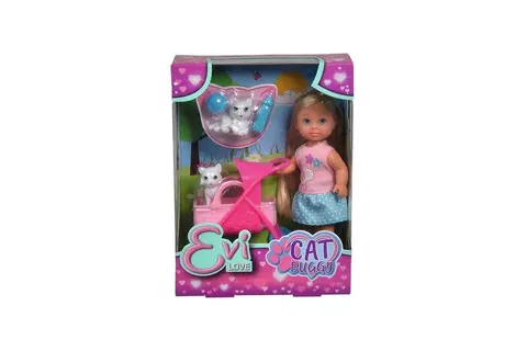 Hračky bábiky SIMBA - Bábika Evička s kočíkom pre mačičky