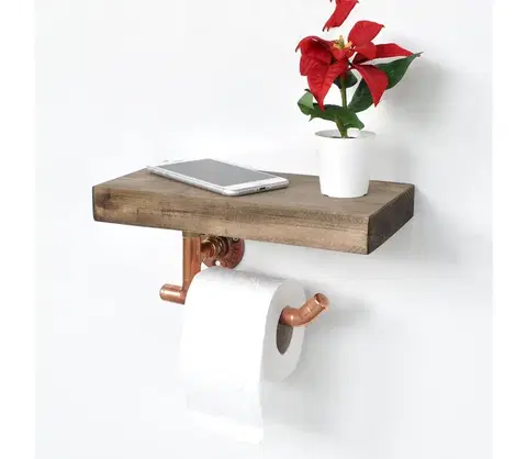 Kúpeľňové skrinky  Držiak toaletného papieru s policou 15x30 cm hnedá/medená 