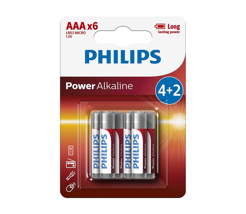 Predlžovacie káble Philips Philips LR03P6BP/10 - 6 ks Alkalická batéria AAA POWER ALKALINE 1,5V 