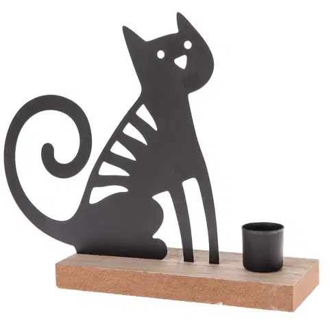 Svietniky Kovový svietnik na čajovú sviečku Mačka, 20 x 16,5 x 6 cm