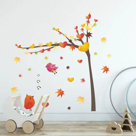 Nálepky na stenu Nálepka na stenu - Jesenný strom s vtáčikmi