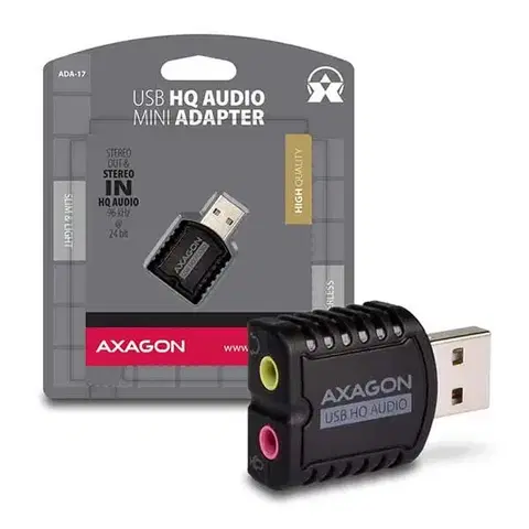 USB káble AXAGON ADA-17 USB2.0 - Stereo HQ Audio Mini Adapter 24bit 96 kHz zvuková karta
