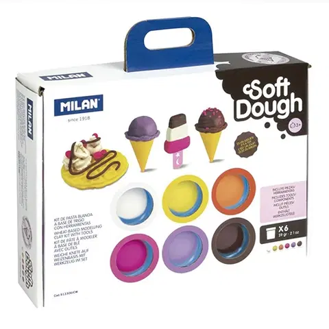 Hračky MILAN - Plastelína Soft Dough sada 6 farieb + nástroje Ice creams &Waffles