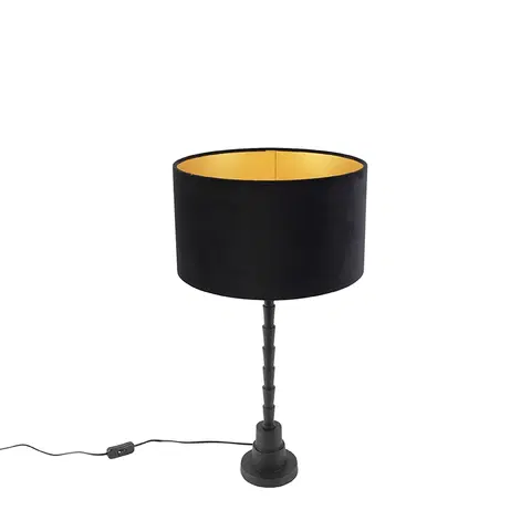 Stolove lampy Stolová lampa v štýle art deco so zamatovým odtieňom čierna 35 cm - Pisos