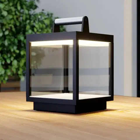 Vonkajšie osvetlenie terasy Lucande Nabíjateľná stolová lampa Lucande LED Cube, hliník, USB, IP54, stmievateľná