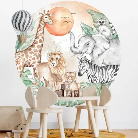 Nálepky na stenu Textilná nálepka na stenu - SAFARI zvieratká v kruhu