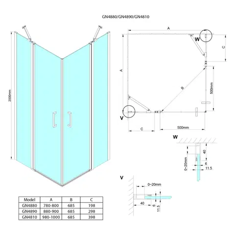 Sprchové dvere GELCO - LORO obdĺžniková sprchová zástena 900x800 L/P varianta GN4890-02