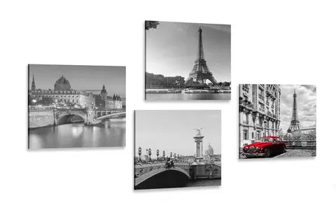 Zostavy obrazov Set obrazov  Paríž s retro červeným autom
