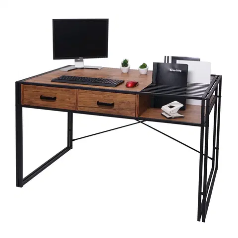 Pracovné stoly Písací stôl s úložným priestorom HWC-H91 Hnedá
