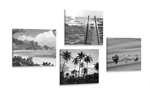 Zostavy obrazov Set obrazov dovolenka pri mori v čiernobielom prevedení