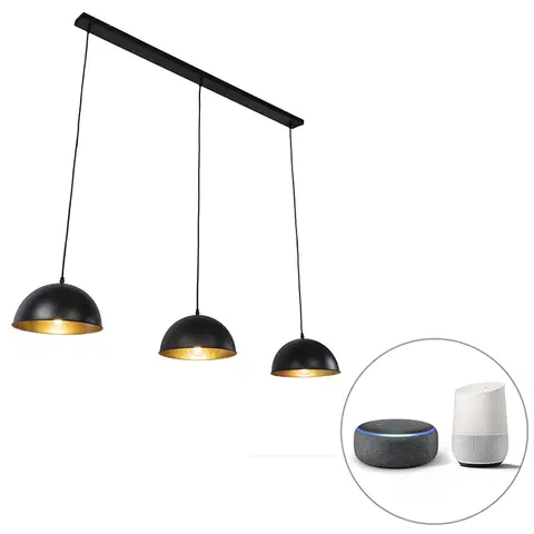 Zavesne lampy Inteligentné závesné svietidlo čierne so zlatým 3-svetlom vrátane Wifi A60 - Magnax