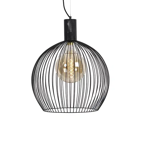 Zavesne lampy Dizajnové kruhové závesné svietidlo čierne 50 cm - Wire Dos