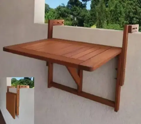 Záhradné stoličky a kreslá Kinekus Stôl na balkón saklápací 60x45cm IDA, na zábradlie, drevo