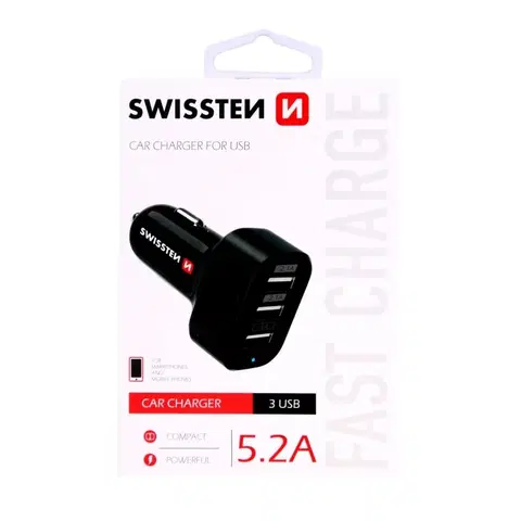 Nabíjačky pre mobilné telefóny Autonabíjačka Swissten 5.2A s 3 USB vstupmi 20111200