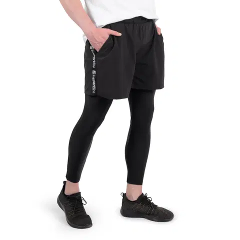 Pánske klasické nohavice Pánske legíny 2v1 inSPORTline Closefit štandardná - čierna - S