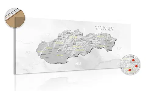 Obrazy na korku Obraz na korku decentná šedo-žltá mapa Slovenska